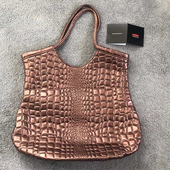 New HOBO brown croc bronze leather large tote bag - Picture 3 of 4